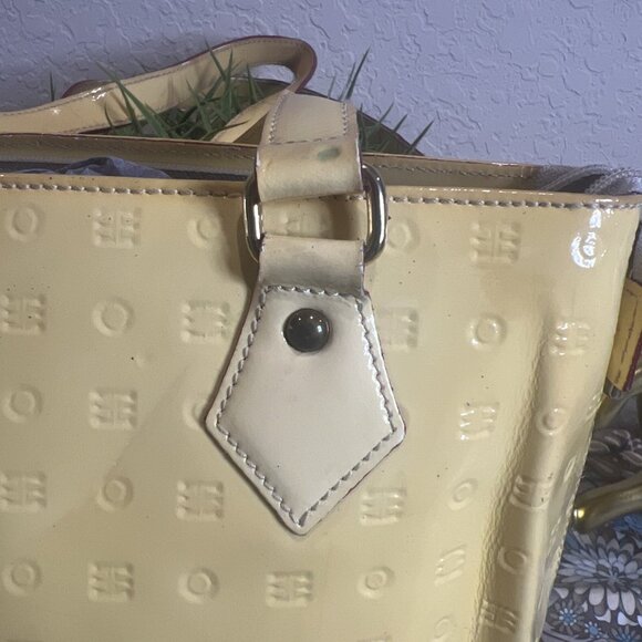Project Bag-Arcadia Italian Handbag Embossed Patent Leather Satchel Yellow Tote - Picture 3 of 16